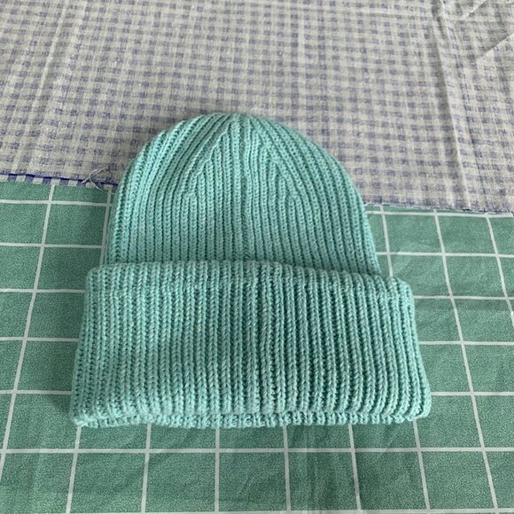 Teal Leather Face Logo Ribbed Wool Hat - Picture 5 of 6